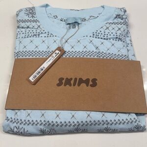 SKIMS Glacier Fair Isle Light Blue Patterned Boyfriend T-Shirt and Boxer Set
